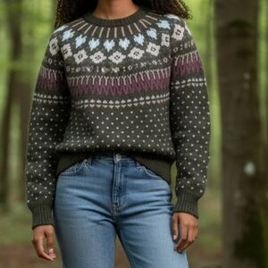 Lush L Wool Blend Fairisle Multicolor Patterned Crew Neck Sweater 6634